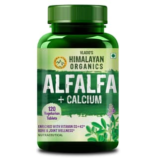 Vlado's Himalayan Organics Alfalfa, Calcium Citrate Malate 1200mg with Vitamin D, K2 (MK7), B12, Zinc & Magnesium 120 Veg Tablets