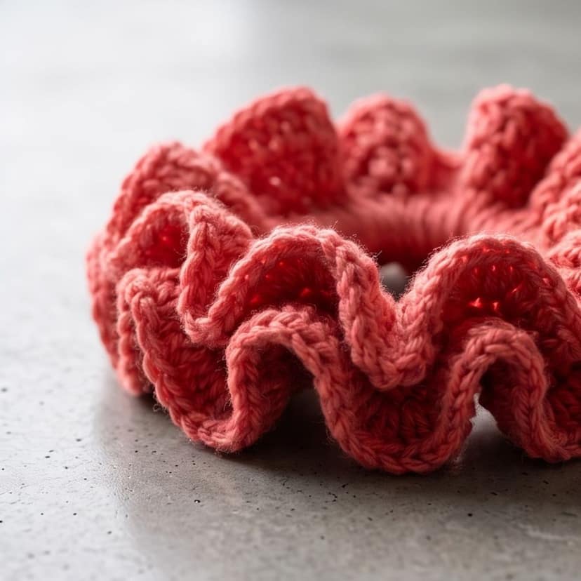 Handcrafted Cotton Crochet Scrunchie - Coral view 2