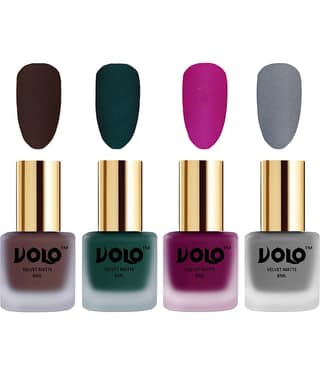 VOLO Velvet Dull Matte Posh Shades Nail Polish Brown,Green,Magenta, Grey Pack of 4 32 mL