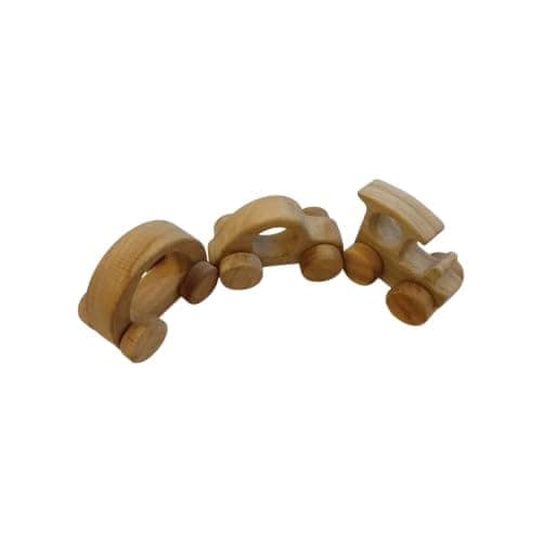 Neemtoys Joy on Wheels Set of 3 Neem Wooden Push and Pull Toys Train, Car and Hallow Car Shapes, Vehicle Pull Along Toddlers Toy for Babies (Brown)