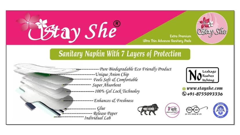 Stay She Extra Premium Ultra Thin Advance Sanitary Pads with 100% Organic Cotton Top Sheet (Biodegradable) and Anion Emission Band (15 Pads) view 2