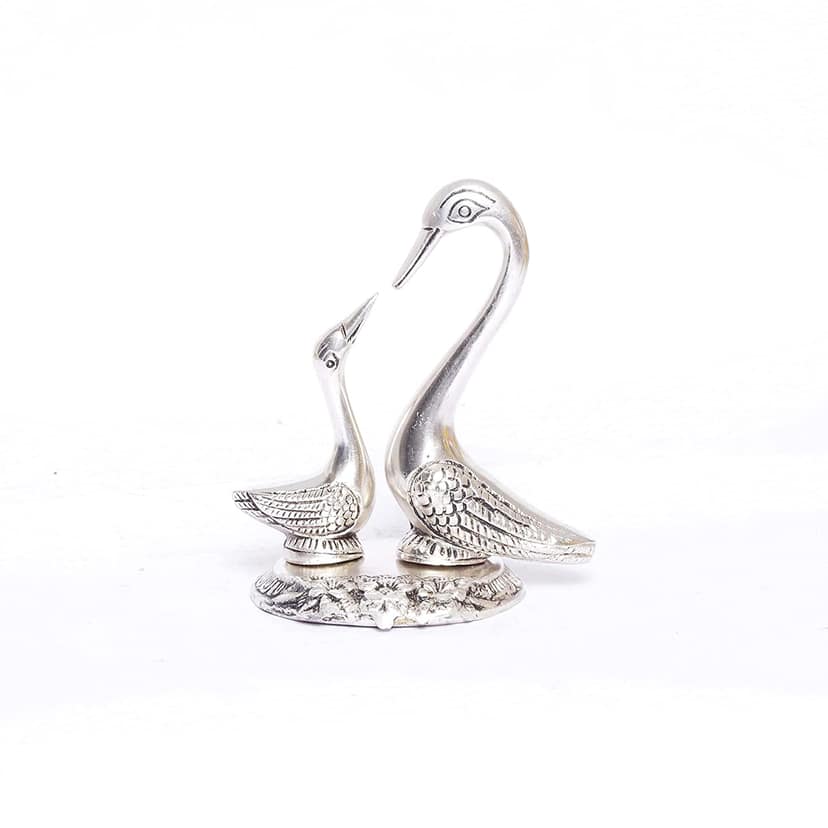 DreamKraft Metal Love Birds swan Set Pair of Kissing Duck, Showpiece Statue - Medium, silver view 2