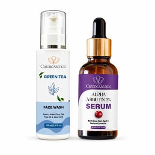 Cutenessence Clear Skin Duo – Green Tea Face Wash & Alpha Arbutin 2% Serum for Acne Marks Reduction, Oil Control & Bright Skin | Daily Skincare Combo for Men & Women