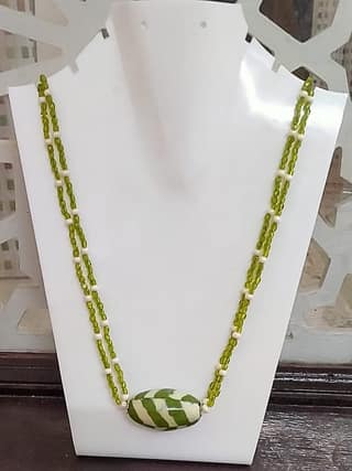 Glass Beads Necklace with Pottery Bead Pendant-(NL-02)