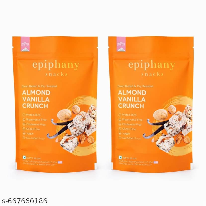 EPIPHANY SNACKS Almond Vanilla Dry Fruit Protein Bar Snacks Almond Chikki Healthy Snacks | Almond Protein Bar Chikki No Added Sugar Healthy Snack (85 g)-Pack of 2