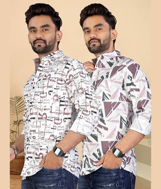 ADWYN PETER 100% Cotton Regular Fit Printed Full Sleeves Men's Casual Shirt - Multicolor 4 ( Pack of 2 )