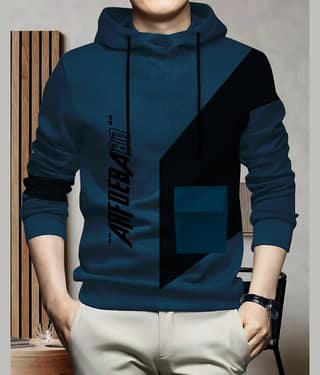 AOOSH Cotton Blend Regular Fit Printed Full Sleeves Men's Hooded T-Shirt - Teal Blue ( Pack of 1 )