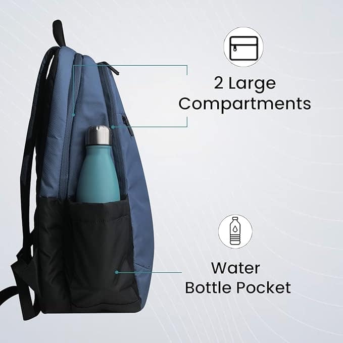 Portronics Byte Laptop Backpack Bag with 15.6 Inch Laptop Sleeve, Bottle Pocket, 27 Litres, Water Resistant Fabric, Front Pocket for Office School College Casual Men Women Boys Girls view 2