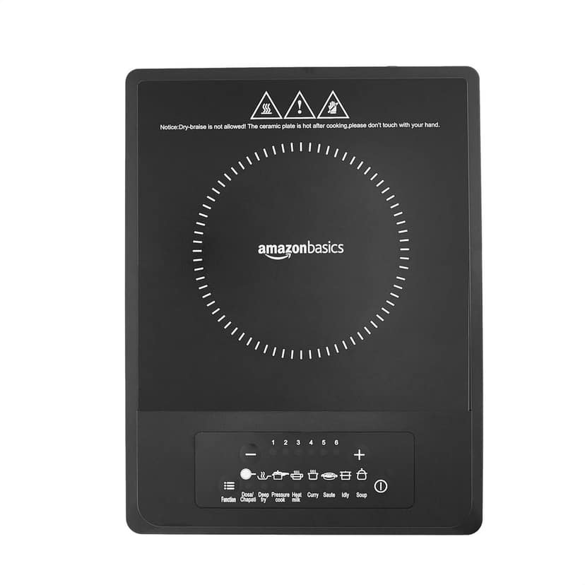 1300 Watt Induction Cooktop| 6 Stage Power Settings | Made of Crystal Glass Plate with premium Finish| Black view 2