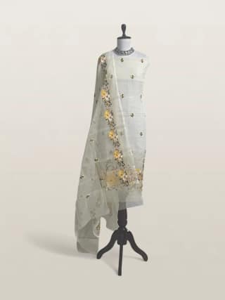 Kota Doria Dress Material Mustard Floral Buti