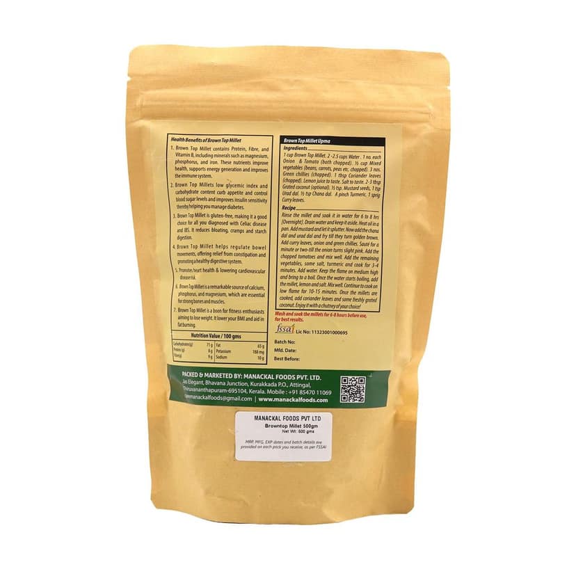 Browntop Millet 500g | whole grain /Natural & Unpolished Whole Grain | Gluten-Free Superfood | Rich in Fiber & Protein | No Preservatives view 2