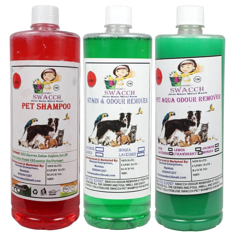 Swacch Pet Shampoo (Jasmine) + Deodorizer (Mogra) + Stain Remover (Jasmine) (1 Litre) (Combo Pack of 3) view 2