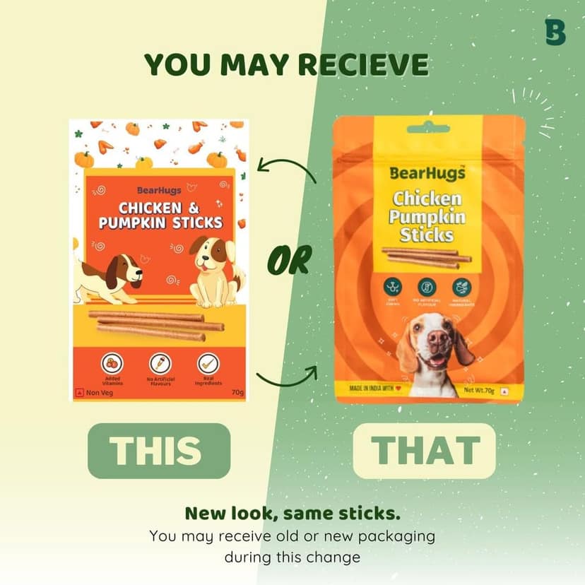 BearHugs Soft & Chewy Sticks with Real Chicken | Flavour for Dog and Puppies | All Life Stages (Pack of 2, Real Chicken and Pumpkin) view 2