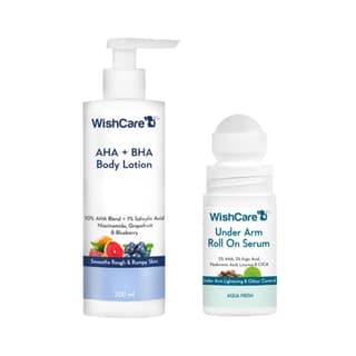 WishCare AHA + BHA Body Lotion For De-tan and Underarm Roll On deo for Men & Women for Skin Brightening & Odour Control Combo (200ml + 50ml) WishCare AHA + BHA Body Lotion For De-tan and Underarm Roll On deo for Men & Women for Skin Brightening & Odour C