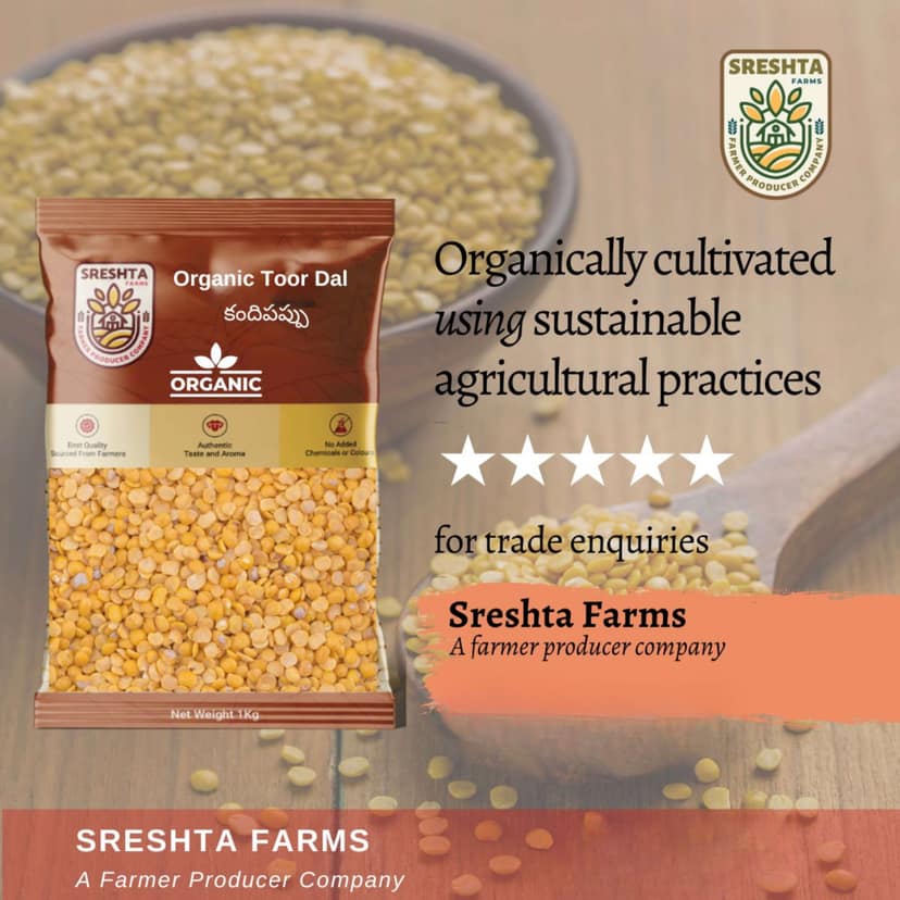 Sreshta Farms Organic Toor Dal (Kandi Pappu) Unpolished view 2