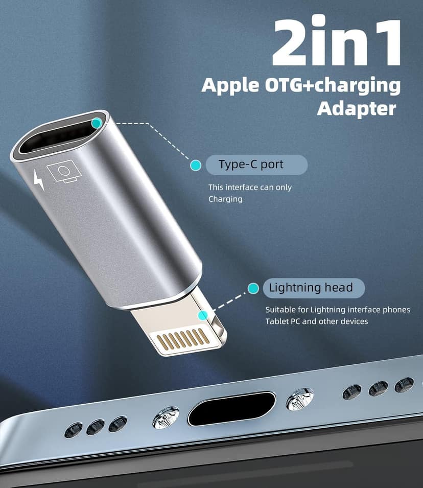 iPhone OTG Adapter USB-C Female to Lightning Male Converter for Data Sync, Charging, Flash Drive, Camera, Keyboard, Mouse ,Compatible with iPhone 14/13/12/11/XR/X/8/7/SE view 2
