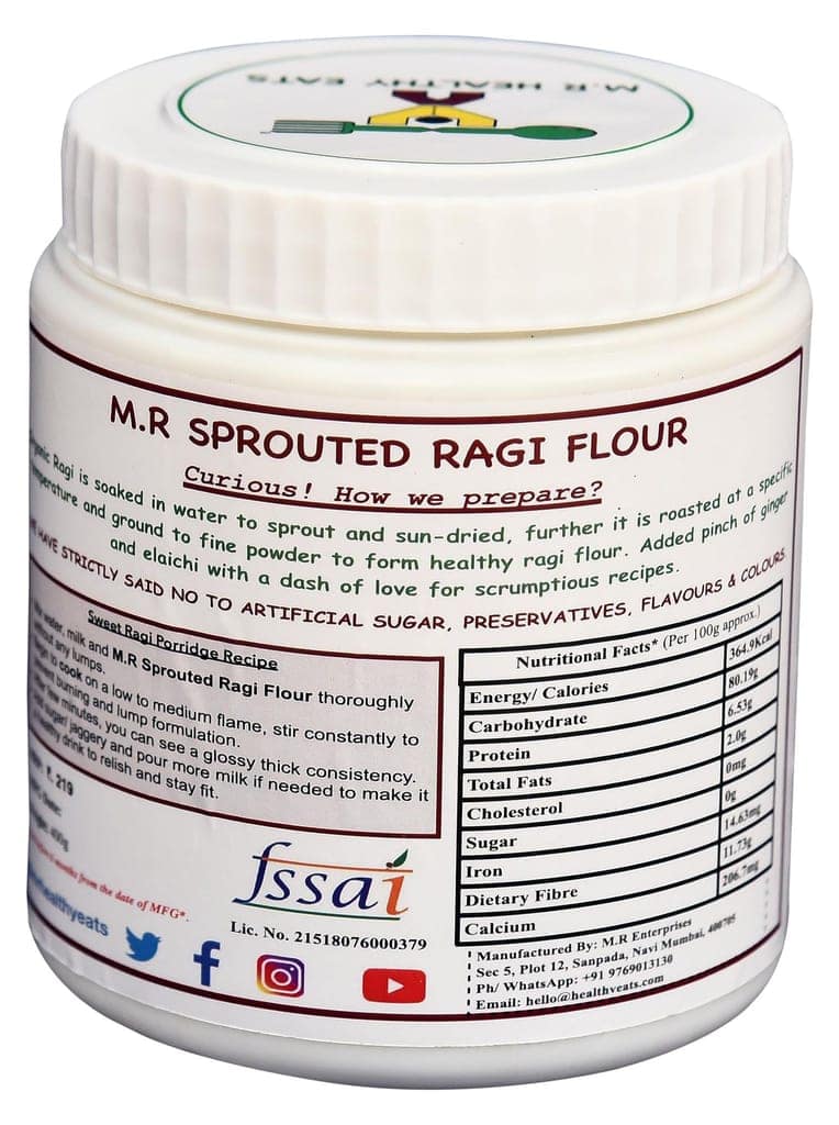 M.R Healthy Eats- Organic Sprouted Ragi Flour for Kids & Adults In Food-Grade Container 400 gms each (Pack of 2) (+6 Months) view 2