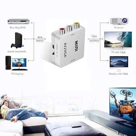 AV to VGA Converter Box AV RCA to VGA Video with Audio to PC HDTV Converter (White) view 2