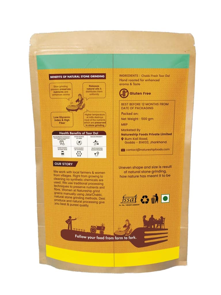 Natureship - Hand roasted and stone ground Arhar Dal, 500 Grams view 2