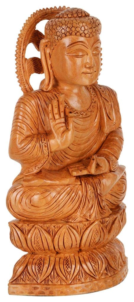Cottage Central Industries Emporium (Govt of India Undertaking) Handcrafted Wooden Buddha Idol (10 cm x 15 cm x 20 cm, Brown)