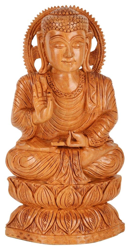Cottage Central Industries Emporium (Govt of India Undertaking) Handcrafted Wooden Buddha Idol (10 cm x 15 cm x 20 cm, Brown) view 2
