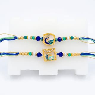 Premium Peacock Motif Rakhi Gift Set with Roli and Rice