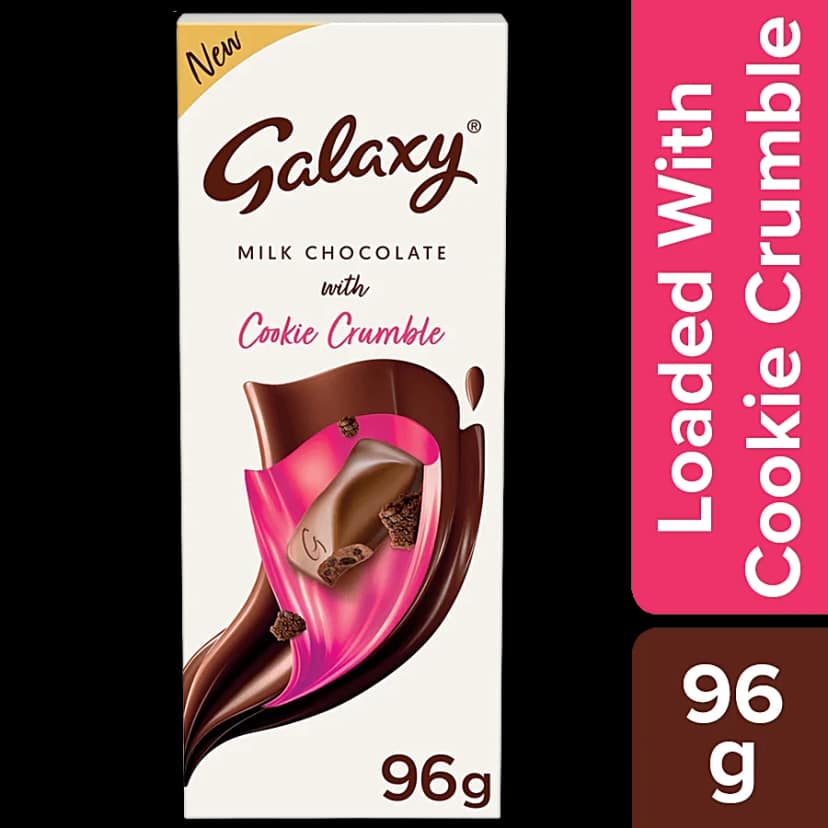 Galaxy Silky Smooth Milk Chocolate With Cookie Crumble, Loaded With Delicious Cookie Pieces And Goodness Of Milk, 96 G, Pack Of 4