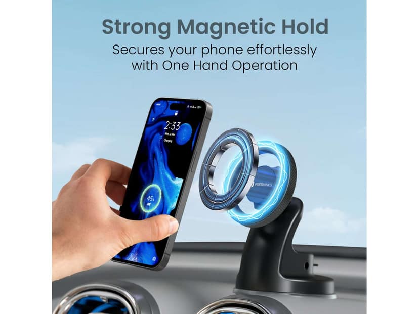Portronics Clamp M4 Prime Magnetic Car Phone Mount with 360 Rotation & Suction Base - Black view 2