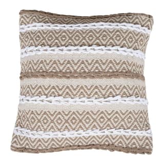 Lalawat-Export Cushion Cover Cotton Throw Pillows Boho Handmade Knit case Sofa Decor Fringes (Square, 16x16 Inches) LLE_9