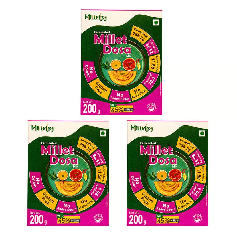 Milletsy Millet Dosa Instant Mix Fermented Pack of 3 200g Each