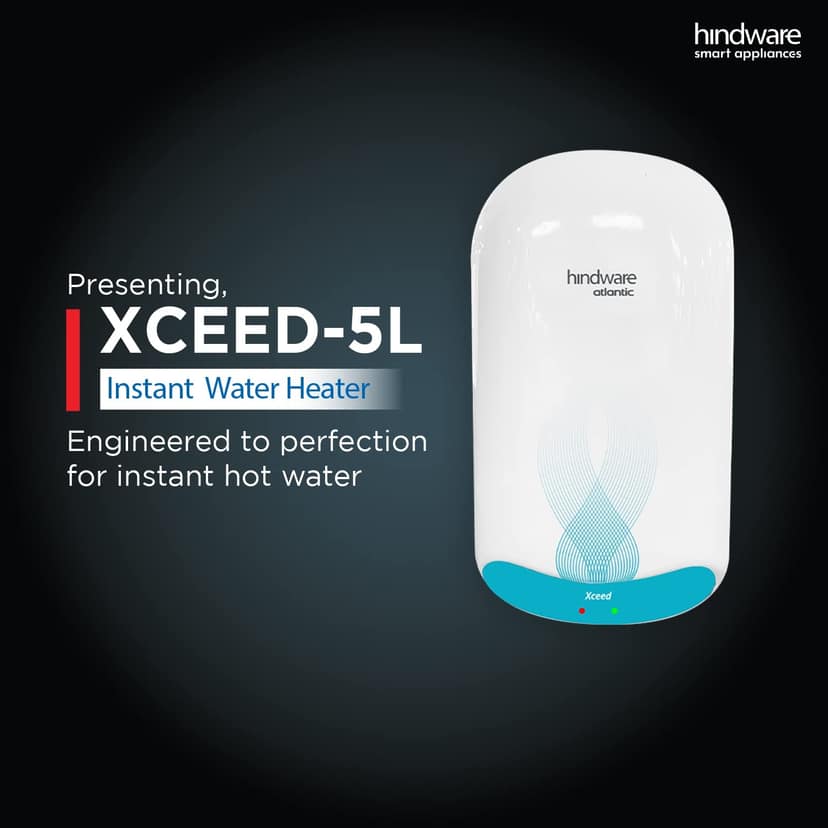 Hindware smart appliances Atlantic Xceed 5L 3Kw Instant Water Heater With Copper Heating Element And High Grade Stainless Steel Tank, Wall Mounting - White view 2
