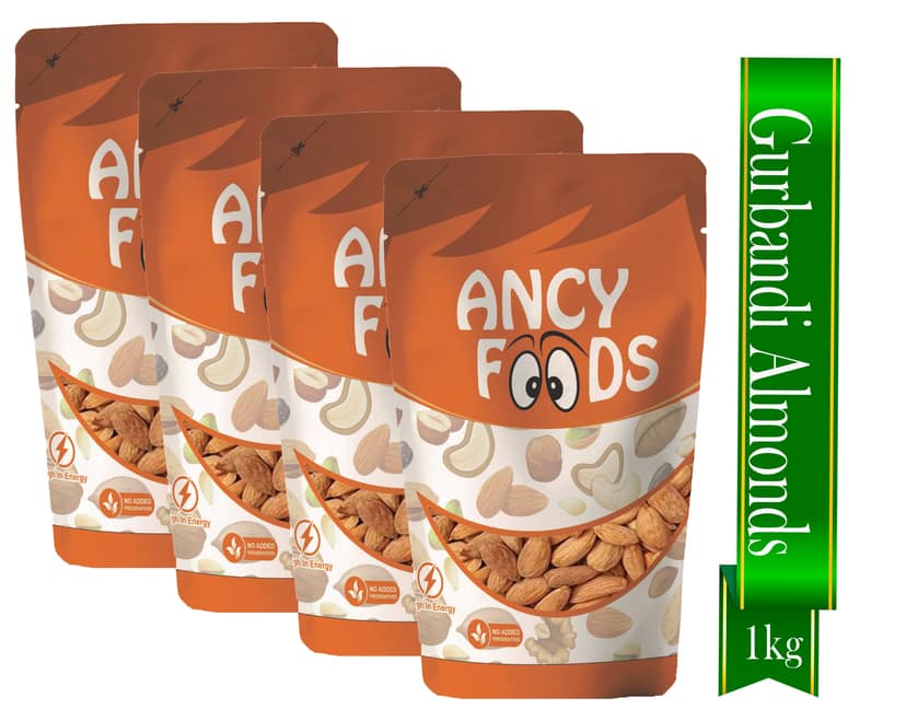 Ancy Gurbandi Almonds 1000 Grams (250 Grams X 4) with Rich Flavor, High Antioxidant Content, and Brain-Boosting Nutrition for Daily Vitality and Wellness |Packed with Energy to Support Kids’