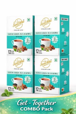 Swechha Premium Detox Green Tea (Weight Loss / Immunity / Herbal Tea ) Kahwa Instant Mix 04 Combo Pack - 4 x 12 Sachets