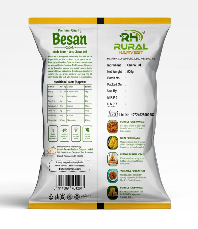 RURAL HARVEST Premium Quality Besan - 100% Chana Dal Gram Flour (500g) view 2