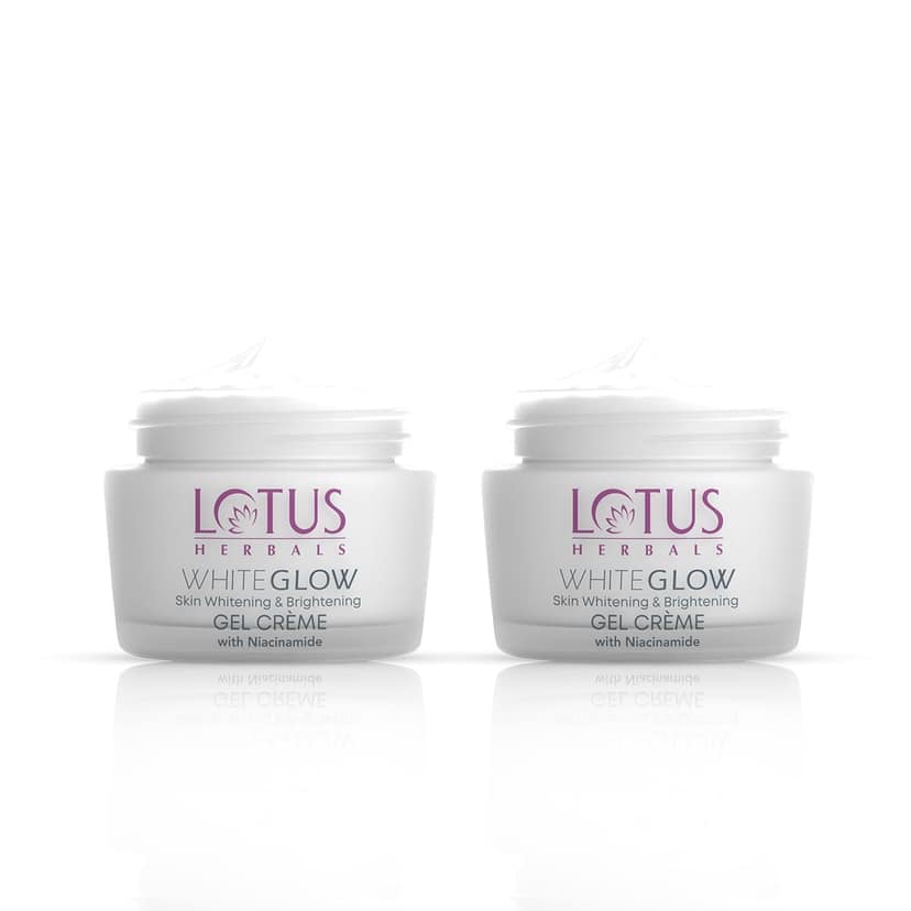 Lotus Herbals WhiteGlow Skin Whitening And Brightening Gel Cream| Hydrates, Removes Dark Spots And Tanning, Gives Radiant Glow | With Niacinamide | Face Cream For Men And Women| All Skin Types | 60g Pack of 2 Lotus Herbals WhiteGlow Skin Whitening And Br