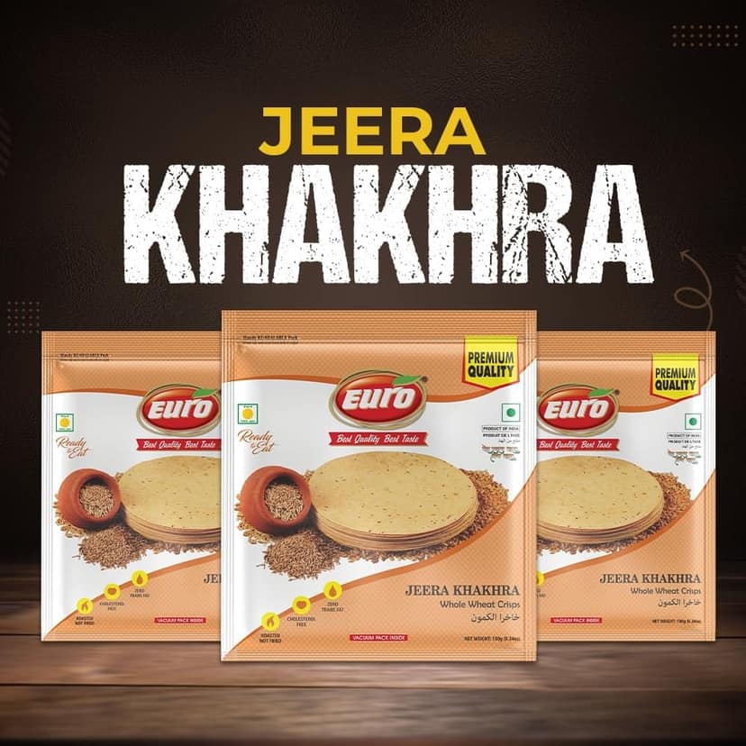 Euro Jeera Khakhra 180Gm Pack of 4|Roasted Not Fried | Cholesterol Free | Zero Transfat |Vacuum-Sealed for Freshness | Authentic Gujarati Snack, Ideal for Tea Time | Healthy Khakhra Options| Healthy Snacking view 2