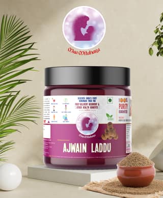 Maa Mitahara -- Ajwain Laddu with Jaggery for Post Delivery | Vegan and Gluten Free Ladoo | After Delivery Food For Mother | Post Natal Diet Laddoos | Gond and Dry Fruit Mix Pure Cow Ghee Fresh Ajwain Ladoo - 500 gm