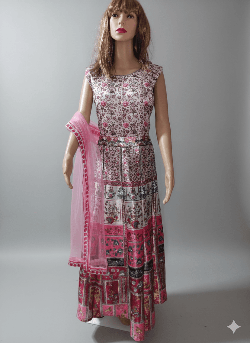 99ladies Store Contemporary Multi-Color Abstract Print Sleeveless Gown with Embellished Waistband view 2