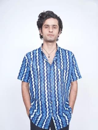 Men's Blue Hand Block Printed Cotton Shirt 1 SET( M,L,XL)