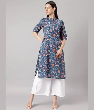 Divena - Blue Cotton Women's Straight Kurti ( Pack of 1 )