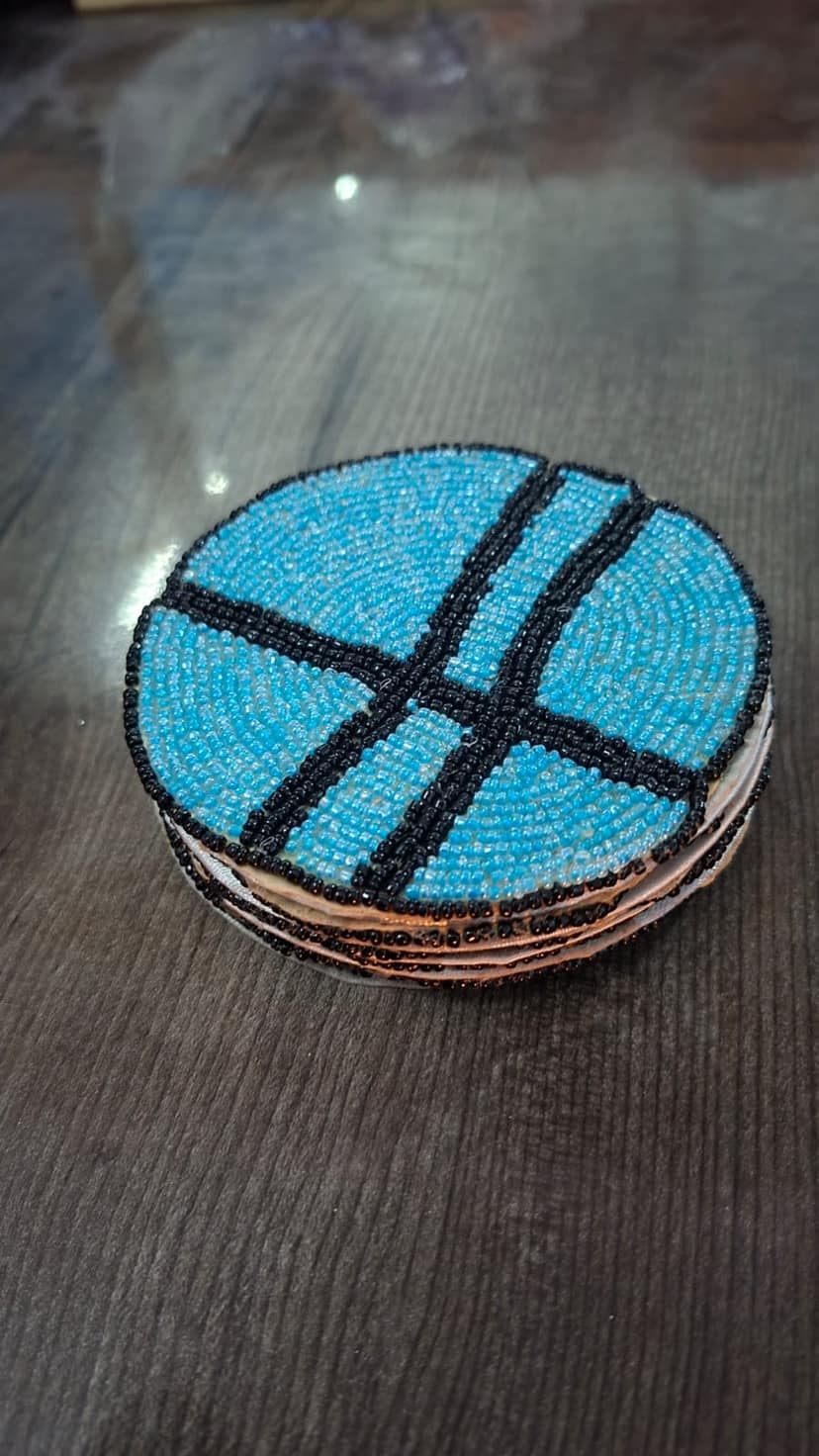 Zarkala Handmade Beaded Grid Coaster Set of 6, 4 x 4 Inches view 2