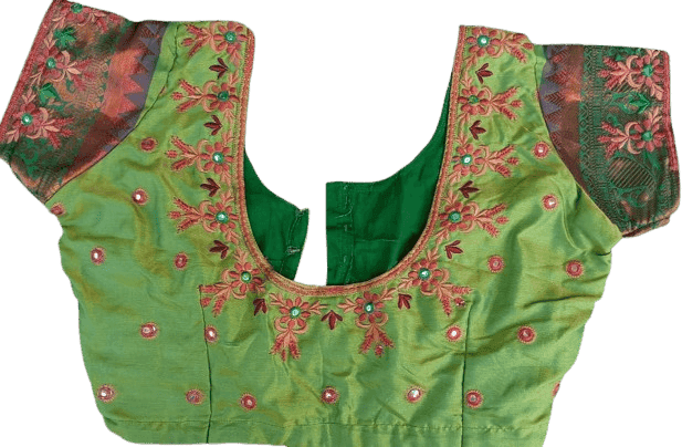 Green blouse with red and maroon embroidery view 2
