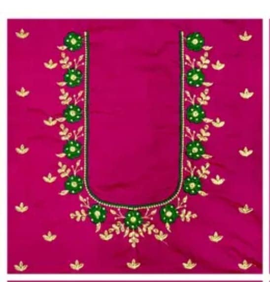 Pink and green embroidered blouse with floral motifs