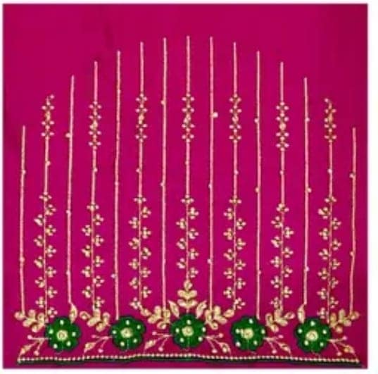 Pink and green embroidered blouse with floral motifs view 2