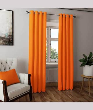 N2C Home Solid Semi-Transparent Eyelet Curtain 7 ft ( Pack of 2 ) - Orange