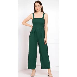 Sands Apparel Dark Green Graphic Print Polyester Jumpsuit for Women Trendy Casual Party Wear Outfit