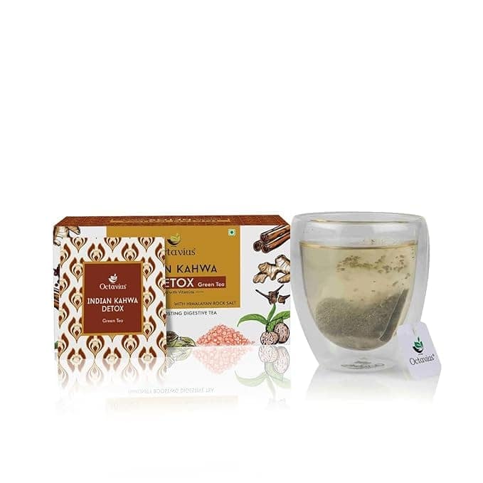 Octavius Indian Kahwa Detox Green Tea Bags - 30 Tea Bags (2 Gm Each) Pack of 2 | 100% Natural | Antioxidant-rich | Improves Metabolism | Detox Green Tea Bags | May Help In Weight-loss view 2