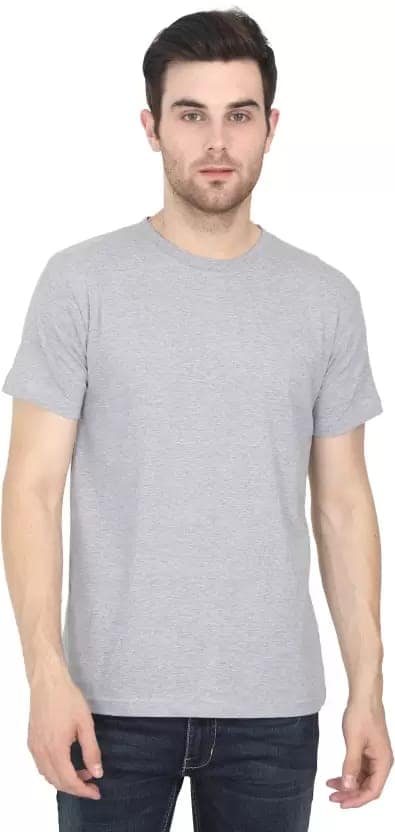 Men Solid Round Neck Pure Cotton Grey T-Shirt view 2