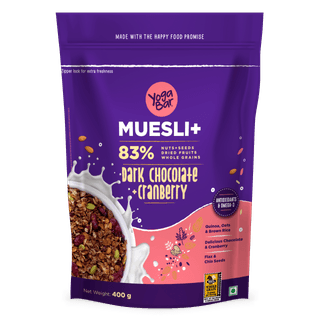 Yogabar Dark Chocolate Muesli & Cranberry 700g Breakfast Cereal with 83% Nuts & Seeds, Dried Fruits, & Whole Grains Vegan & Gluten Free Snack Yogabar Wholegrain Breakfast Muesli Dark Chocolate + Cranberry, 700g (Pack of 2) (Super Saver Pack) | Healthy Ce
