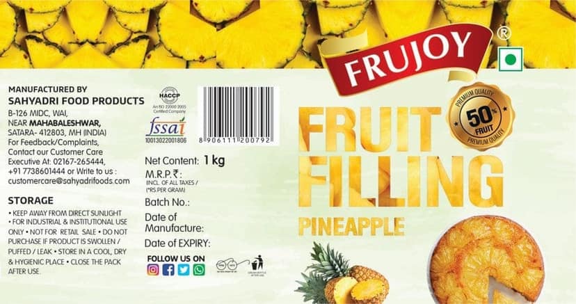 Frujoy Pineapple Filling 1kg | For Cake | Dessert | Custard | Pastry | Muffins | Baking Essentials view 2